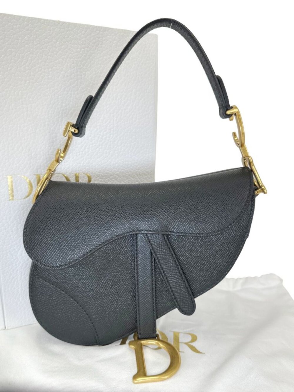 CHRISTIAN DIOR Saddle Mini Grained Calfskin Leather Shoulder Bag Black - Picture 3 of 13